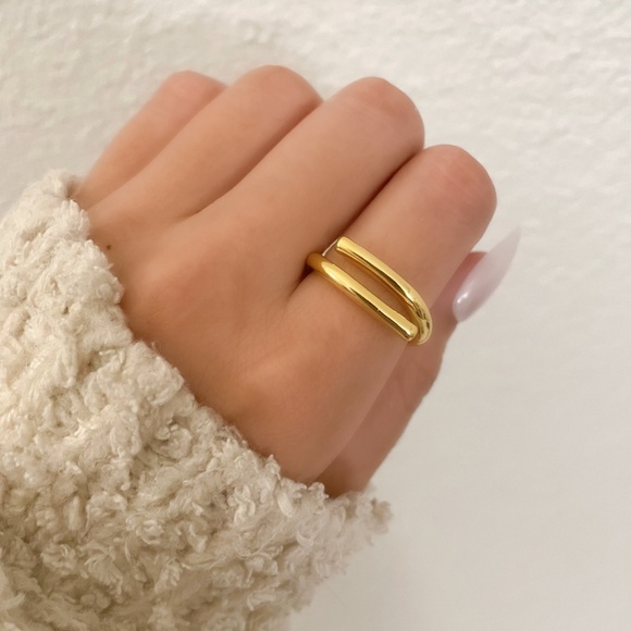 925 Sterling Silver Gold Bar Ring Minimalist Ring Dainty Gold Vermeil Ring - Picture 3 of 8